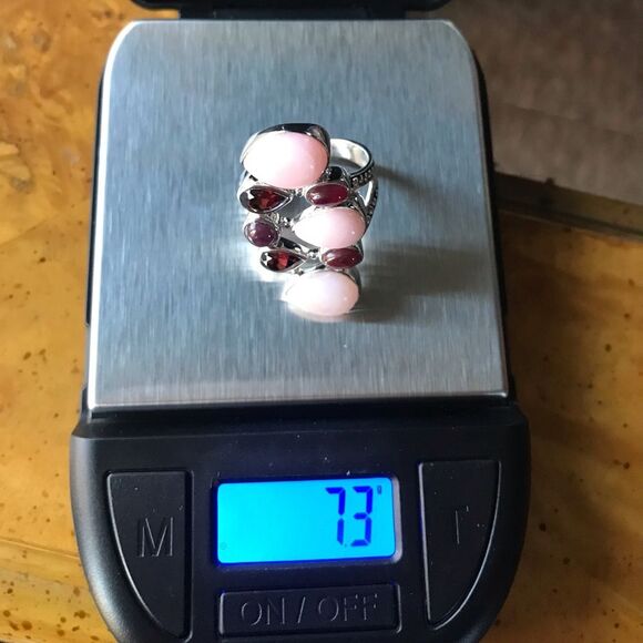 Natural Pink Opal Ruby Garnet Sterling Silver Cocktail Ring Size 7 - Picture 7 of 9